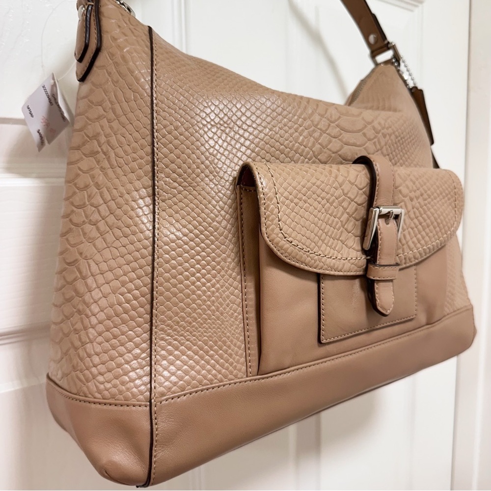 Coach Charlie Python Embossed Leather Hobo Bag Parchment Tan NWT - Picture 3 of 14